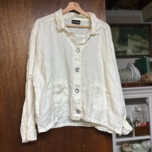 Liz & Jane white/cream size med/large linen cotton statement button long A17